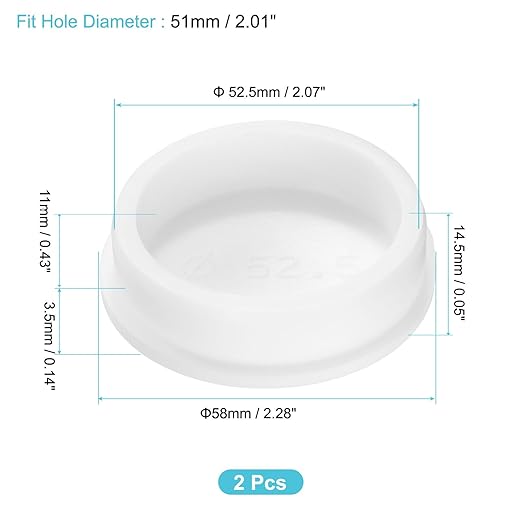 uxcell 2Pcs Silicone Hole Plug, Waterproof Round Rubber Stoppers Bottle Seal Plugs Tube Pipe End Caps for 51mm/2.01" Hole for Bathtub Bottle, White