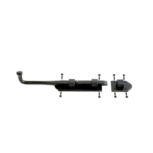 Renovators Supply Manufacturing Black Slide Bolt Door Latch 9 in. Long Black Iron Metal Sliding Bolts with Catch for Cabinet, Barn Doors Or Fence Rust Resistant Security Locks with Hardware Pack of 4
