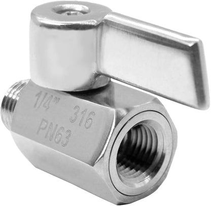 Beduan Mini Ball Valve Stainless Steel(316) 1/4" NPT Male x NPT Female Mini Ball Shutoff Valve