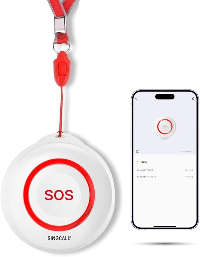 SINGCALL Caregiver Pager Panic Button Alert Button Medical Alert System Emergency Button for Elderly SOS Alarm Bell for Seniors Tuya Smart Waterproof Wireless Pager (only 2.4GHz WiFi)