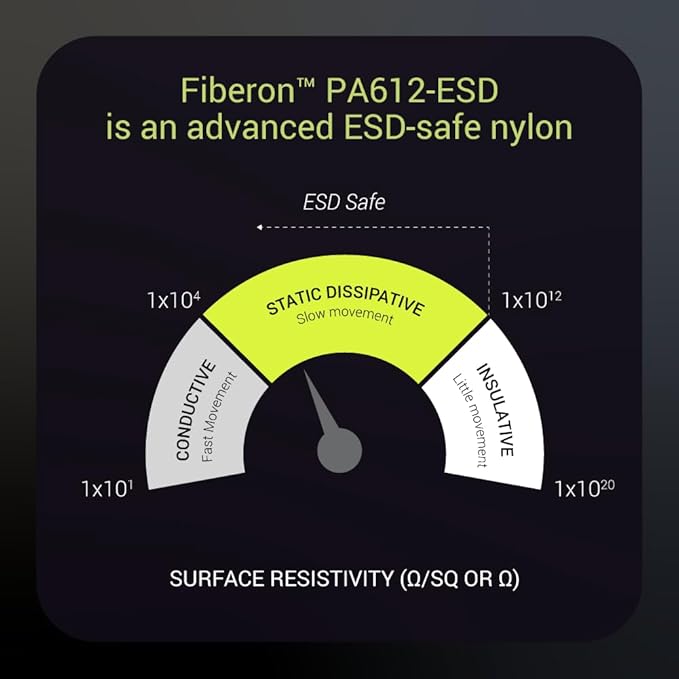 Polymaker Fiberon PA612-ESD 3D Printer Filament 1.75mm 0.5kg, ESD-Safe Carbon Fiber Nylon, Heat Resistant to 150°C, Chemical Resistant, Industrial Grade Strength, PCB Fixtures, Electronics Housings