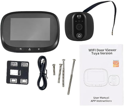 Smart Video Doorbell Camera, WiFi Door Peephole Camera with 4.3in Display Monitor, Tuya APP Wireless Digital Door Viewer, Integrated Doorbell and Night Vision, Rechargeable 3500Ah Battery
