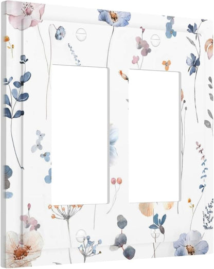 Wildflowers Plant Leaves Floral Berry Decorative Outlet Covers 2 Gang Double GFCI Rocker Electrical Wall Panels Light Switch Cover Plate for Bed Room Living Room Decor