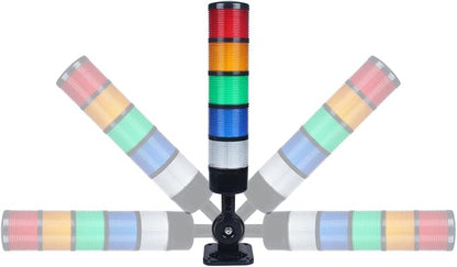 Led Signal Tower Stack Lights, Industrial Signal Warning Lights, Column Tower Lamp with Rotatable Base, Steady/Flashing Switchable,12V 24V DC(5-Layer, no Buzzer) Black
