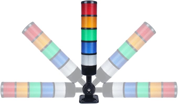 Led Signal Tower Stack Lights, Industrial Signal Warning Lights, Column Tower Lamp with Rotatable Base, Steady/Flashing Switchable,12V 24V DC(5-Layer, with Buzzer) Black