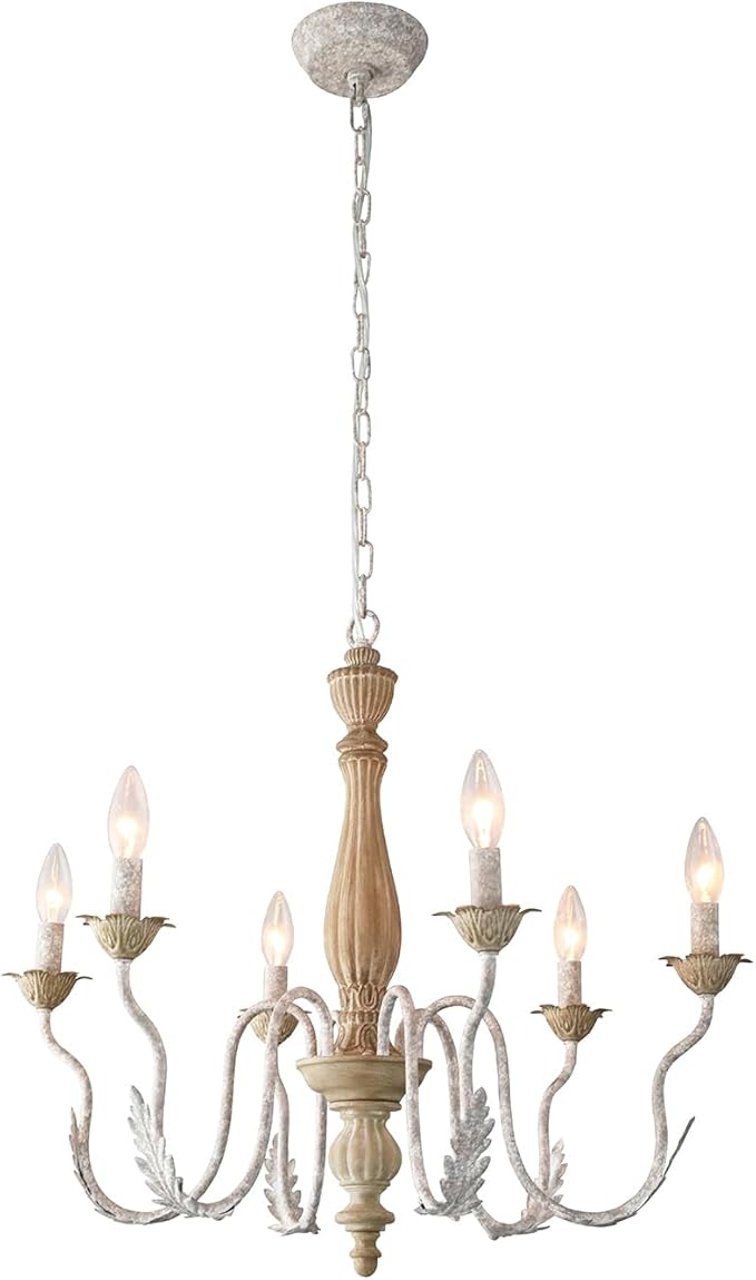 French Country Chandelier,6-Light Distressed Antique Brown Metal Farmhouse Chandelier for Dining Room Light Fixture Candle Pendant Light Fixtures Hanging for Kitchen Island Living Room Bedroom