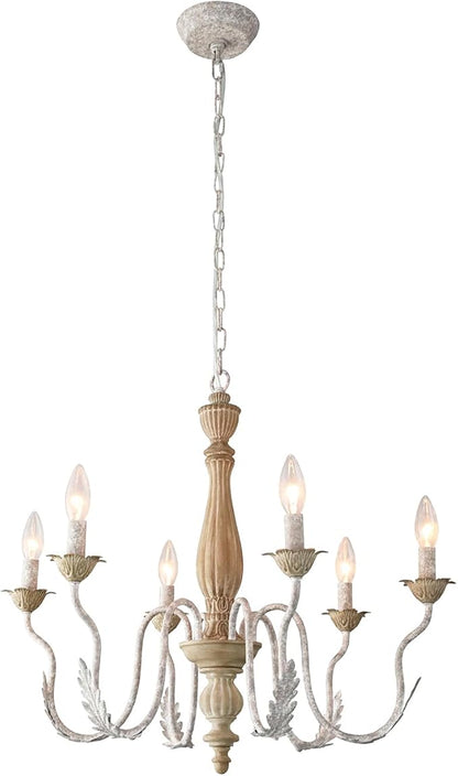 French Country Chandelier,6-Light Distressed Antique Brown Metal Farmhouse Chandelier for Dining Room Light Fixture Candle Pendant Light Fixtures Hanging for Kitchen Island Living Room Bedroom