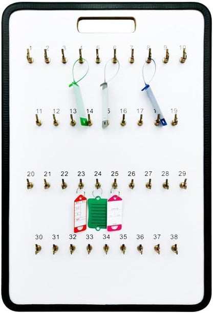 MICRO TEC Masonite Key Holder Wall Mount with 55 Spring-Lock Hooks 18-1/2" × 29-5/8" – Wall Mounted Key Organizer Board with Metal Trim and Handle – Office, Garage Key Rack Cabinet - Pack of 1