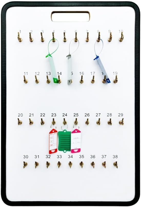 MICRO TEC Masonite Key Holder Wall Mount with 32 Spring-Lock Hooks 13-1/2" × 20" – Wall Mounted Key Organizer Board with Metal Trim and Handle – Dealership, Office, Garage Key Rack Cabinet - Pack of 1