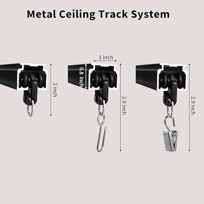Ceiling Mount Curtains Track Room Divider Privacy Partition Separator Curtain Tracks Rods Heavy Duty RV Shower Outdoor Rail Clip Hook Set, Black 3-21ft
