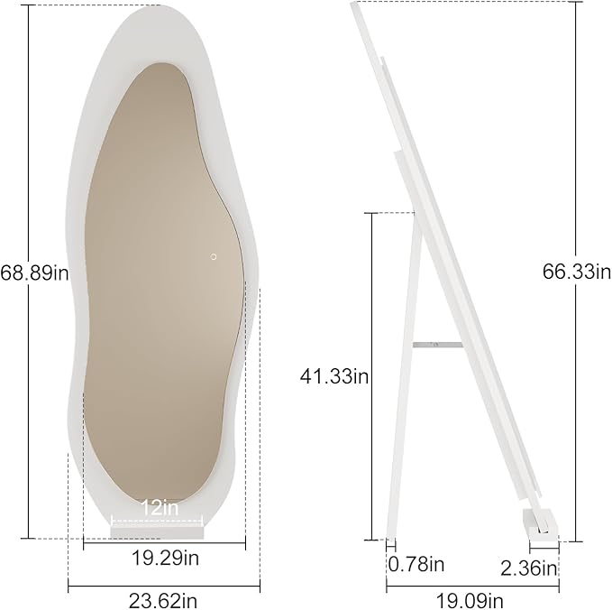 WoodsWhisper 69"X 24" Soild Wood Mirror Full Length,Wavy Wall Mirror,Lights Irregular Led Full Length MirrorShatter-Proof Hanging or Leaning Against Wall for Cloakroom/Bedroom/Living Room(White)