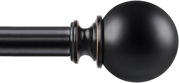 KAMANINA Black Curtain Rods for Windows 66 to 120 Inches (5.5-10ft), Long Heavy Duty Curtain Rod, 7/8 Inch Decorative Drapery Rod with Round Finials