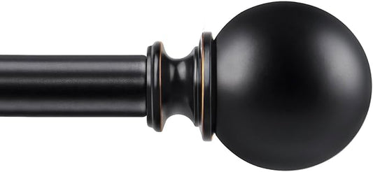 KAMANINA Black Curtain Rods for Windows 66 to 120 Inches (5.5-10ft), Long Heavy Duty Curtain Rod, 7/8 Inch Decorative Drapery Rod with Round Finials