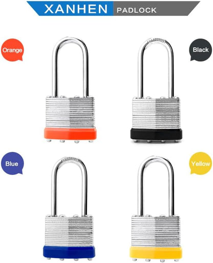 Laminated Steel Padlocks, 24 Pack, Blue, Keyed Alike, Long Shackle, for Hasp Latch, Sheds, Fences, Lockers, Schools, Gyms