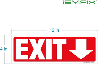 iSYFIX Exit Signs Stickers 6 Pack 12x4 Inch - Laminated Premium Vinyl Directional Down Arrow Signs for Buildings, Office, Workplace, Stores, Schools, Theaters, Parking, Restaurants, Factories