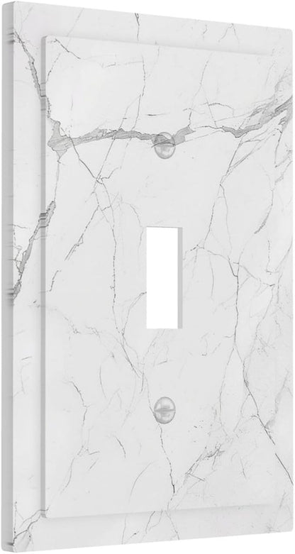 Decorative Light Switch Cover White Grey Abstract Modern Marble 1 Gang Single Toggle Device Electrical Faceplate Switchplates Decorator Outlet Wall Plate for Bathroom Kitchen Decor