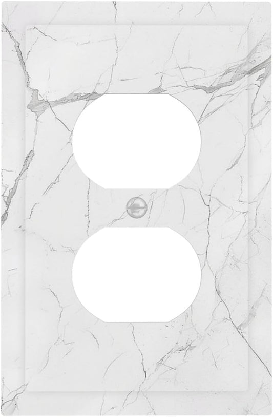 Outlet Covers White Grey Abstract Modern Marble 1 Gang Duplex Light Switch Cover Decorative Switch Plates Electrical Receptacle Faceplate Wall Plate for Bathroom Kitchen Decor