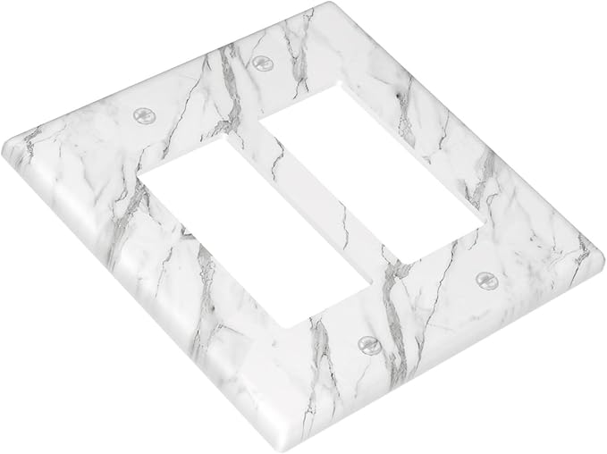 Decorative Outlet Covers Modern Grey Marble Texture 2 Gang Light Switch Cover Plate Double Rocker Wall Plates for Electrical Outlets Switch Plate Covers for Bedroom Kitchen Home Decor