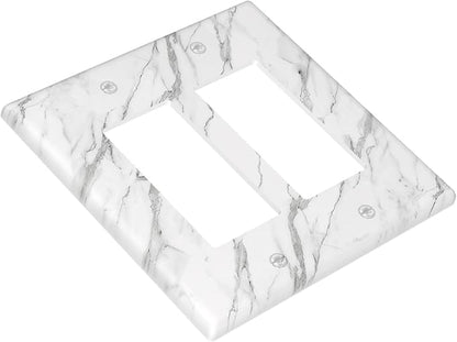 Decorative Outlet Covers Modern Grey Marble Texture 2 Gang Light Switch Cover Plate Double Rocker Wall Plates for Electrical Outlets Switch Plate Covers for Bedroom Kitchen Home Decor