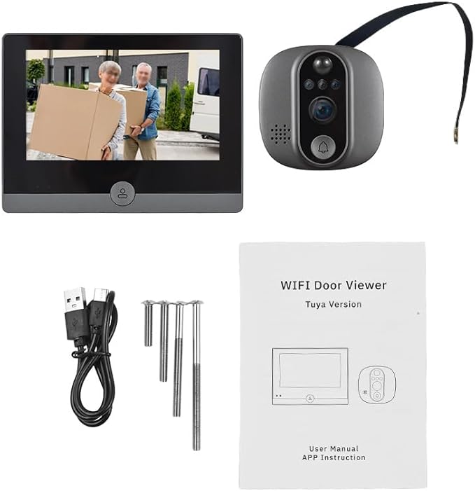 WiFi 1080P Video Doorbell Camera, 2.4GHz Peephole Camera Door Viewer with 4.3inch LCD Display, 120 Degree View Angle, Night Vision, Motion Detection, 2-Way Audio, Rechargeable Battery