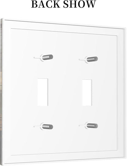 Decorative Switch Plates Vintage Wood Grain Sun Forest Mountains 2 Gang Double Toggle Outlet Light Switch Cover Wall Plate Electrical Faceplate for Farmhouse Cabin Decor