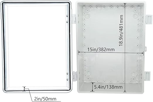 Co. ABS Waterproof IP67 15.75" x 19.68" x 7.87" Hinged Electronics Box with Mounting Plate, and Plastic Cover, Bracket