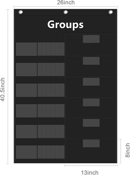 REGELETO Small Group Management Pocket Chart with 96 Cards Classroom Jobs Chart Small Group Organizer and on Task for School Teacher Homeschool Learning Supplies (Black)