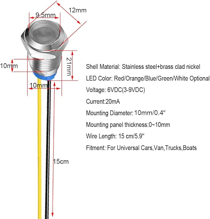 5pcs 10mm LED Metal Indicator Light 110V-220VAC Waterproof Signal Lamp (White)