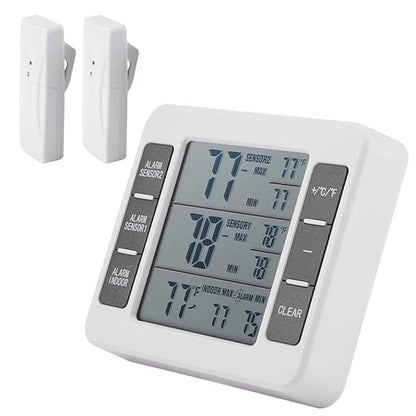 Therometer-Refrigerator Thermometer Digital Freezer Thermometer with 2PCS Sensors with Audible Alarm for Indoor Outdoor Thermometer (Battery not