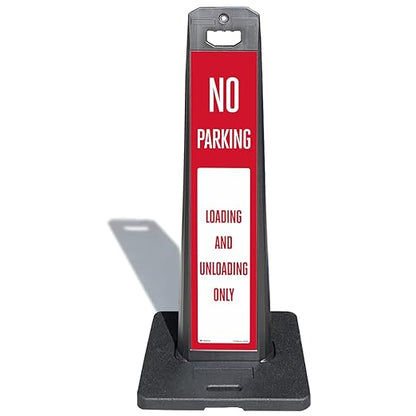 SmartSign No Parking Loading And Unloading Only LotBoss Vertical Panel Sign Kit with Rubber Base, Double-Sided, 7.875" x 35.5" 3M Engineer Grade Reflective Parking Lot Sign, Plastic Frame, USA-Made