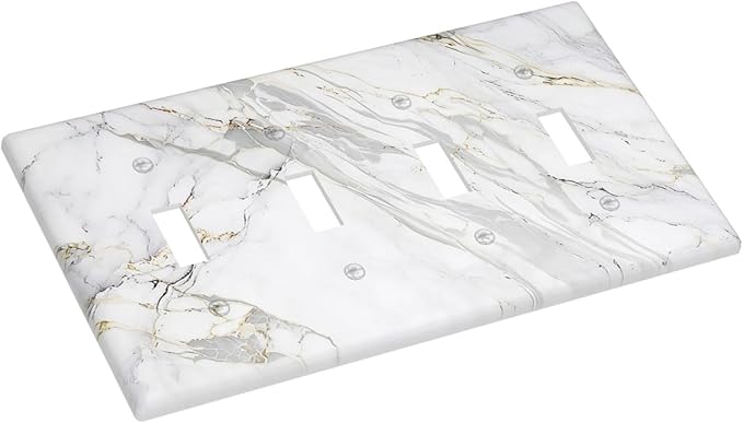 Light Switch Cover Plate Gray Gold Marble Abstract Modern Luxury 4 Gang Quad Toggle Wall Plate Electrical Outlet Cover Decorative Switch Plate Covers for Bedroom Home Decor