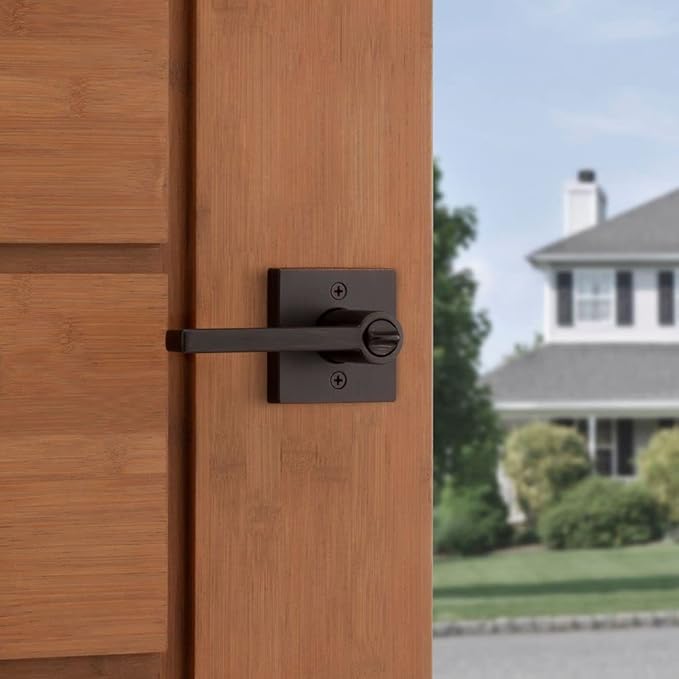 Kwikset Halifax Entry Door Handle with Lock and Key, Secure Keyed Reversible Lever Exterior, For Front Entrance and Bedrooms, Venetian Bronze, Pick Resistant Smartkey Rekey Security and Microban