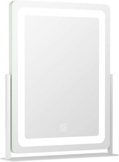 PRIMETEK Vanity Mirror with Lights, 19"x22" Large Makeup Mirror with Lights, LED Lighted Makeup Mirror, Touch Screen with 3-Color Lighting, Dimmable for Vanity Desk Tabletop, Bedroom, White