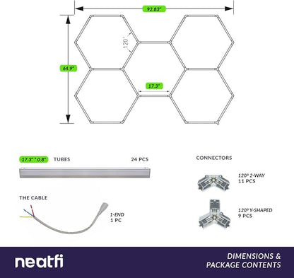 Neatfi LED Hexagon Garage Lights with 14,400 Lumens, 6500K, 192W, Hexagon Lights for Garage, Auto Shops, Car Detailing, Basements, Warehouses, Barber Shops, Beauty Salon, & Gym (5 Hex, Cool White)