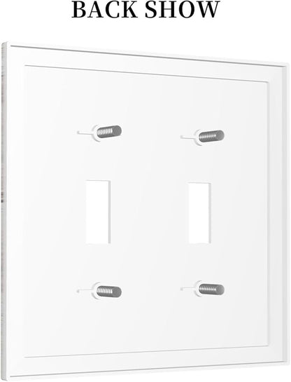 Decorative Switch Plates Rustic Vintage White Wood Grain 2 Gang Double Toggle Outlet Light Switch Cover Wall Plate Electrical Faceplate for Farmhouse Home Decor