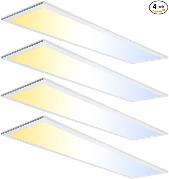1x4 LED Flat Panel Light 5000K 4000K 3000K - 1x4 LED Troffer Drop Ceiling Light Fixture, 0-10V Dimmable, 100-277V, ETL Listed, 4 Pack