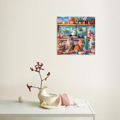 10 in Kitchen Kittens and Donuts -268 Wood Wall Clock – Digital Time Display, Smart Home Compatible for Bedside or Workspace