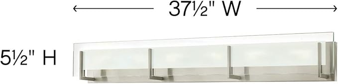 Hinkley Latitude Extra Large Six Light Bath Vanity - Modern, Inside Etched Clear Glass Panel, Bulbs Included - Brushed Nickel Finish