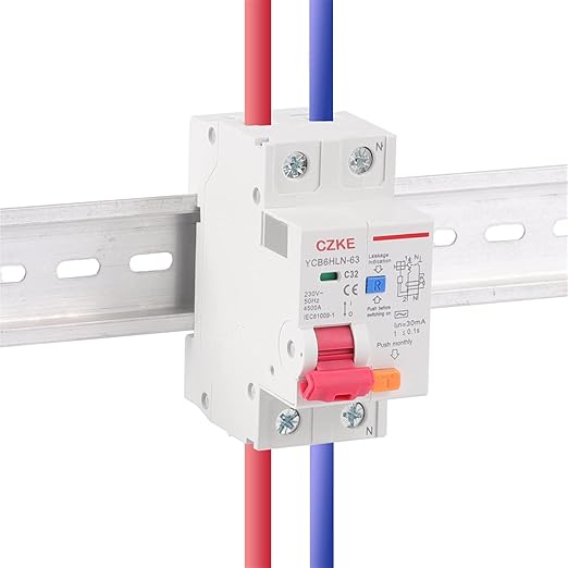 CZKE 30mA RCBO MCB 230V 50/60 Hz Residual Current Circuit Breaker with Over Current and Leakage Protection 6/10/16/20/25/32/40A (Color : 1P N, Size : 32A)