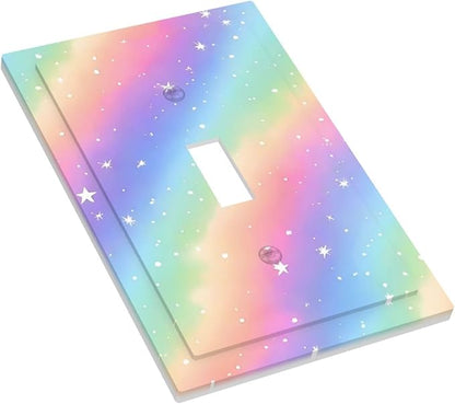 Decorative Light Switch Cover Plate Pink Blue Purple Iridescent Rainbow 1 Gang Single Toggle Wall Plates for Electrical Outlet Covers Switch Plate Covers Faceplate for Bedroom Home Decor
