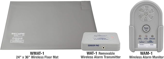 Secure Wireless Floor Mat Sensor Bed Alarm for Elderly Adults - 24"x36" Floor Sensor & Remote Alert Monitor - Bed Alarms and Fall Prevention for Elderly Dementia Patients, Caregiver Alert Seniors
