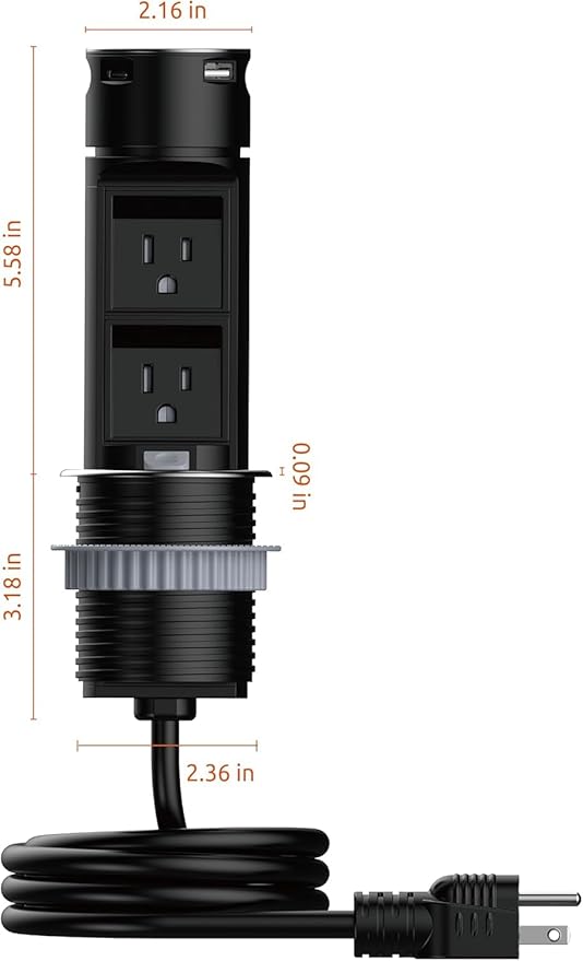 Link2Home 2 Pack Space Saver Pop Up Outlet, 2 Power Outlets, 2 USB Ports A/C 2.4 Amp, Splash Resistant, Overload Protection, Stainless