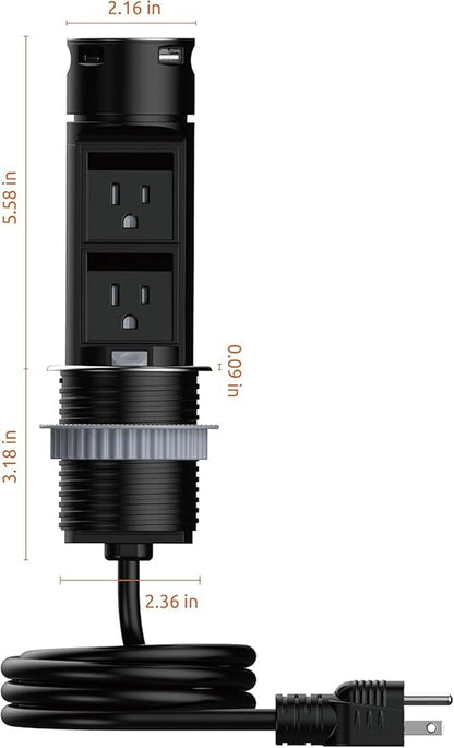 Link2Home 2 Pack Space Saver Pop Up Outlet, 2 Power Outlets, 2 USB Ports A/C 2.4 Amp, Splash Resistant, Overload Protection, Stainless