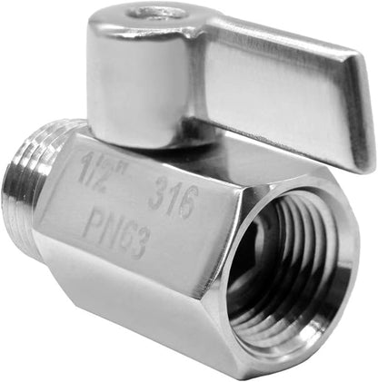 Beduan Mini Ball Valve Stainless Steel(316) 1/2" NPT Male x NPT Female Mini Ball Shutoff Valve (Pack of 2)