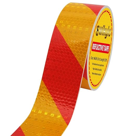 Arrow Reflective Tape Waterproof Caution Safety Tape Hazard Stickers Reflector Stripes for Warehouse, Floor,Wall Warning Signs (Yellowred Stripe, 2Inch x 33 Ft)