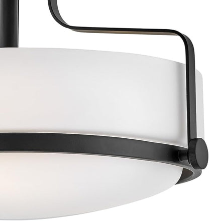 Hinkley Harper 3641BK Medium Semi-Flush Mount Ceiling Light - Sleek, Retro Style - Black + Etched Opal Glass