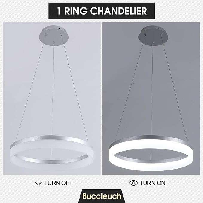 Buccleuch Dimmable 3-Ring LED Chandelier, Height Adjustable Modern Silver Pendant Light, ETL-Certified Flush Mount Acrylic Ceiling Light for Dining Room Living Room Bedroom Foyer, 3000K-6500K