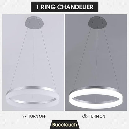 Buccleuch Dimmable 3-Ring LED Chandelier, Height Adjustable Modern Silver Pendant Light, ETL-Certified Flush Mount Acrylic Ceiling Light for Dining Room Living Room Bedroom Foyer, 3000K-6500K