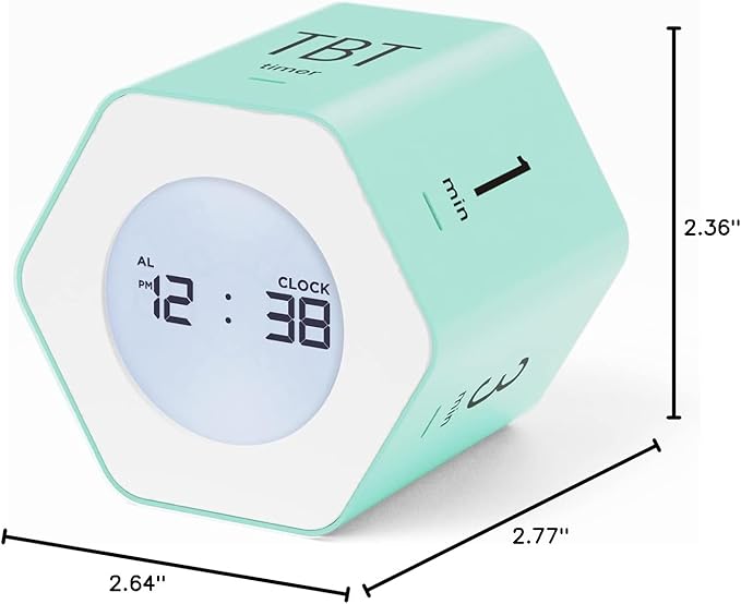 mooas Multi-Hexagon Clock Cube, Digital Clock, Pomodoro Timer, Backlit Display 12/24H Mode Count up & Countdown Timer, Rotating Various Time Presets for Classroom, Gym, Kitchen (Mint)