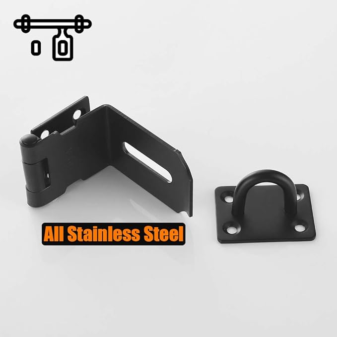 JQK Door Hasp Latch 90 Degree, Stainless Steel Safety Angle Locking Latch for Push/Sliding/Barn Door, 1.5mm Thickness Matte Black, 4 Inch, DH901-PB